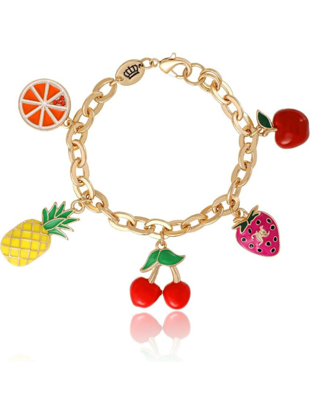 Colorful Enamel Fruit Charm Bracelet for Women - Adjustable 7.5" Fashion Jewelry